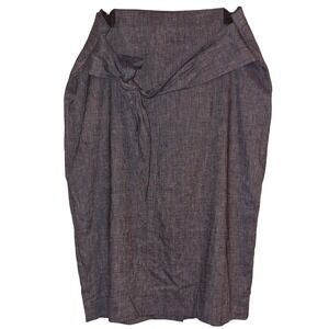 Ann Taylor Womens 12T Denim Blue Midi Wrap Skirt Tie Waist Linen Blend